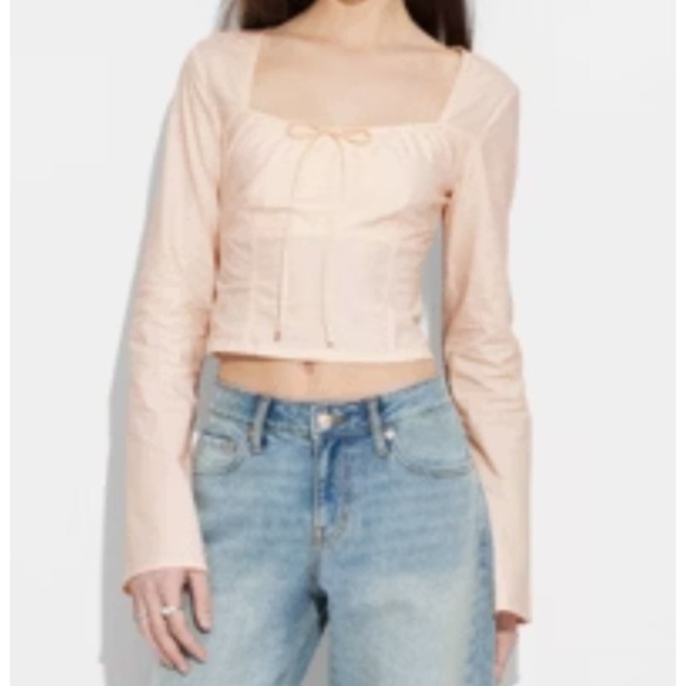 Wild Fable Womens XL Milkmaid Crop Top Cotton light Pink NWT